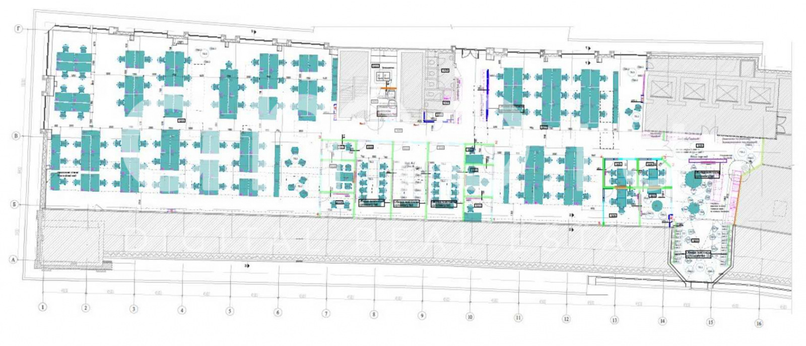 Планировка офиса 1015 м², 5 этаж, Бизнес-центр «Фабрика Станиславского»